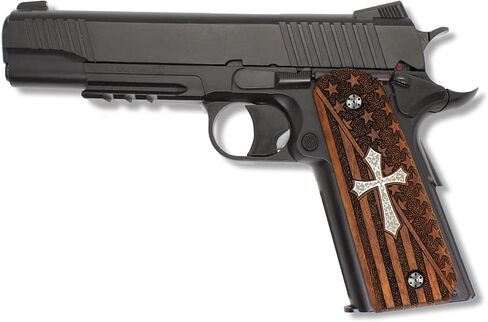 URAY 1911 Wood Grips with American Flag and Christian Cross Design – Premium 1911 Pistol Grips for Colt, Kimber, Taurus, Remington & Full-Size 1911 Models in Saudi Arabia