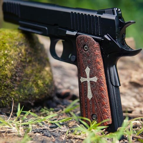 URAY 1911 Wood Grips with American Flag and Christian Cross Design – Premium 1911 Pistol Grips for Colt, Kimber, Taurus, Remington & Full-Size 1911 Models in Saudi Arabia