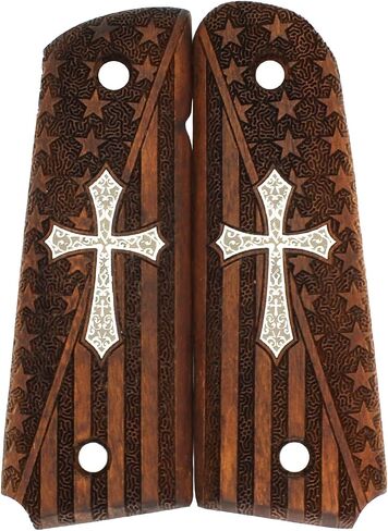 URAY 1911 Wood Grips with American Flag and Christian Cross Design – Premium 1911 Pistol Grips for Colt, Kimber, Taurus, Remington & Full-Size 1911 Models in Saudi Arabia