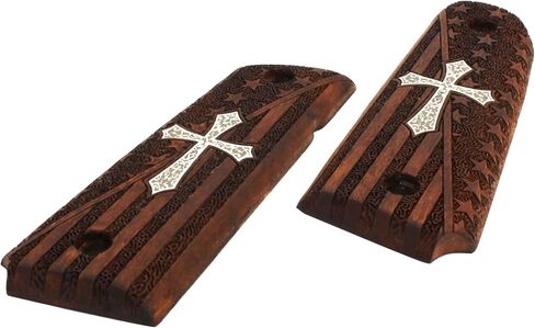 URAY 1911 Wood Grips with American Flag and Christian Cross Design – Premium 1911 Pistol Grips for Colt, Kimber, Taurus, Remington & Full-Size 1911 Models in Saudi Arabia
