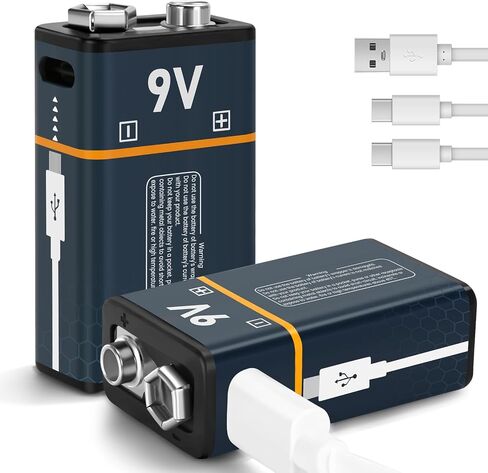 بطاريات ليثيوم قابلة لإعادة الشحن 9 فولت مع كابل شحن USB 4 في 1، بطارية ليثيوم أيون 650 مللي أمبير 9 فولت لكاشف الدخان وكاشف المعادن والميكروفون (قطعتان) in Saudi Arabia