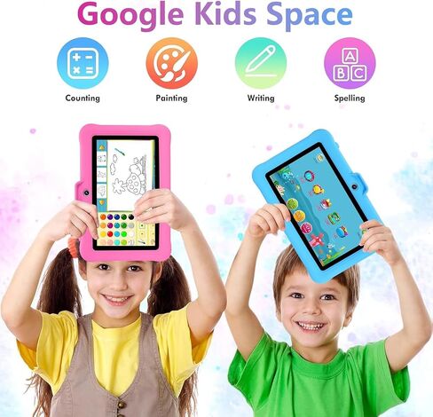 Kids Tablet 7 inch Android Toddler Tablet for Kids (Ages 2-14), 8GB RAM 64GB ROM 128GB Expand,Software Pre-Installed, Bluetooth, WiFi,with Shockproof Case in Saudi Arabia