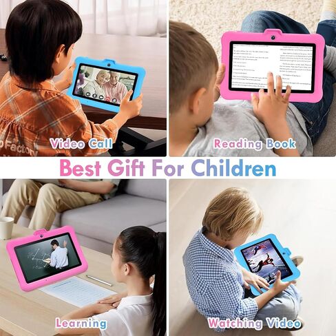 Kids Tablet 7 inch Android Toddler Tablet for Kids (Ages 2-14), 8GB RAM 64GB ROM 128GB Expand,Software Pre-Installed, Bluetooth, WiFi,with Shockproof Case in Saudi Arabia