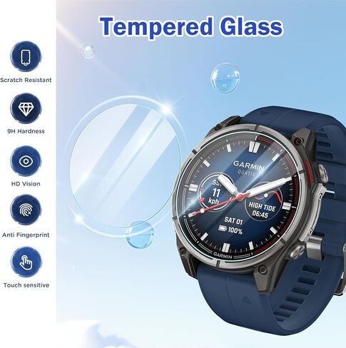 5 عبوات من واقي شاشة الساعة الذكية لـ Garmin Quatix 8/Tactix 8 47 مم، منفذ شاحن + طبقة حماية من الزجاج المقوى غير المرئي عالي الدقة 9H، مضاد للخدش وحساسية عالية وخالي من الفقاعات in Kuwait