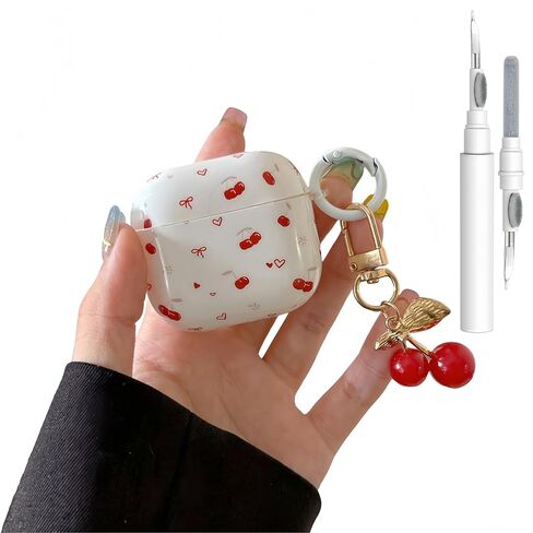 Earphone Case for AirPods Pro 3 - Cute Cherry Bow Heart Shape Cover Soft TPU Protective Skin Shockproof with Cherry Keychain for Women,Compatible with Apple Airpods Pro 3 2025 in Saudi Arabia