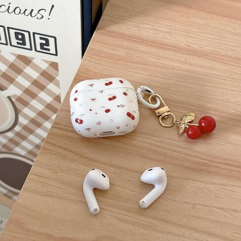 Earphone Case for AirPods Pro 3 - Cute Cherry Bow Heart Shape Cover Soft TPU Protective Skin Shockproof with Cherry Keychain for Women,Compatible with Apple Airpods Pro 3 2025 in Saudi Arabia