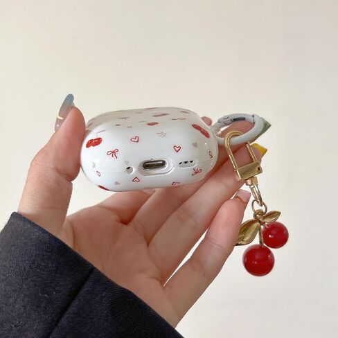 Earphone Case for AirPods Pro 3 - Cute Cherry Bow Heart Shape Cover Soft TPU Protective Skin Shockproof with Cherry Keychain for Women,Compatible with Apple Airpods Pro 3 2025 in Saudi Arabia