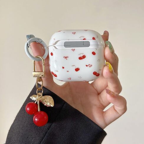 Earphone Case for AirPods Pro 3 - Cute Cherry Bow Heart Shape Cover Soft TPU Protective Skin Shockproof with Cherry Keychain for Women,Compatible with Apple Airpods Pro 3 2025 in Saudi Arabia
