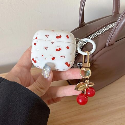 Earphone Case for AirPods Pro 3 - Cute Cherry Bow Heart Shape Cover Soft TPU Protective Skin Shockproof with Cherry Keychain for Women,Compatible with Apple Airpods Pro 3 2025 in Saudi Arabia