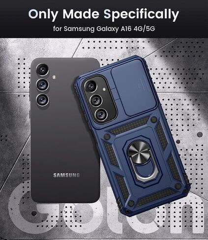 جراب Goton متوافق مع هاتف Samsung Galaxy A16 5G مع غطاء كاميرا وحلقة مسند مع واقي شاشة من الزجاج المقوى، وغطاء واقٍ مقاوم للصدمات من الدرجة العسكرية أزرق in Kuwait