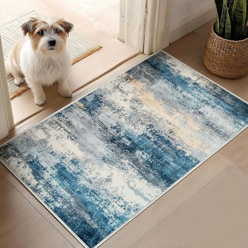 5x7 Machine Washable Area Rug, Non-Slip Abstract Floor Rugs for Kids, Low Pile Room Carpet for Living Room, Bedroom, Dining Room & Nursery(5x7 Blue) in Kuwait