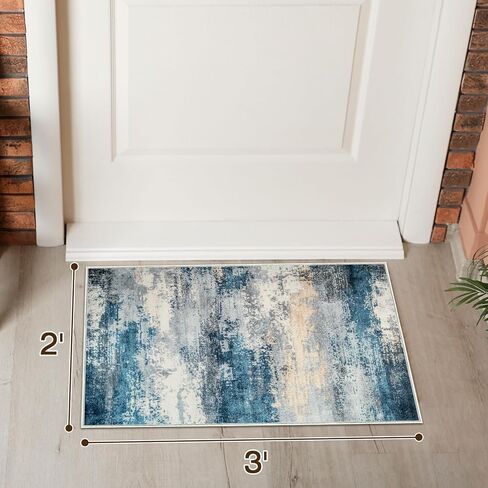 5x7 Machine Washable Area Rug, Non-Slip Abstract Floor Rugs for Kids, Low Pile Room Carpet for Living Room, Bedroom, Dining Room & Nursery(5x7 Blue) in Kuwait