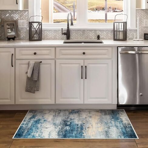 5x7 Machine Washable Area Rug, Non-Slip Abstract Floor Rugs for Kids, Low Pile Room Carpet for Living Room, Bedroom, Dining Room & Nursery(5x7 Blue) in Kuwait