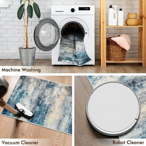 5x7 Machine Washable Area Rug, Non-Slip Abstract Floor Rugs for Kids, Low Pile Room Carpet for Living Room, Bedroom, Dining Room & Nursery(5x7 Blue) in Kuwait