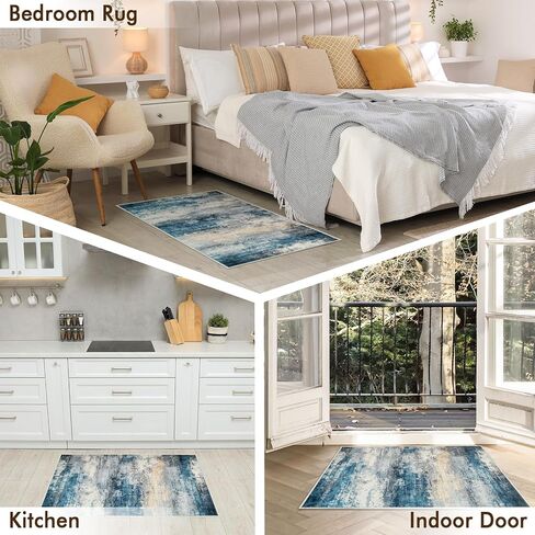 5x7 Machine Washable Area Rug, Non-Slip Abstract Floor Rugs for Kids, Low Pile Room Carpet for Living Room, Bedroom, Dining Room & Nursery(5x7 Blue) in Kuwait