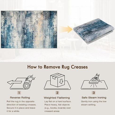 5x7 Machine Washable Area Rug, Non-Slip Abstract Floor Rugs for Kids, Low Pile Room Carpet for Living Room, Bedroom, Dining Room & Nursery(5x7 Blue) in Kuwait