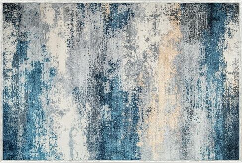 5x7 Machine Washable Area Rug, Non-Slip Abstract Floor Rugs for Kids, Low Pile Room Carpet for Living Room, Bedroom, Dining Room & Nursery(5x7 Blue) in Kuwait