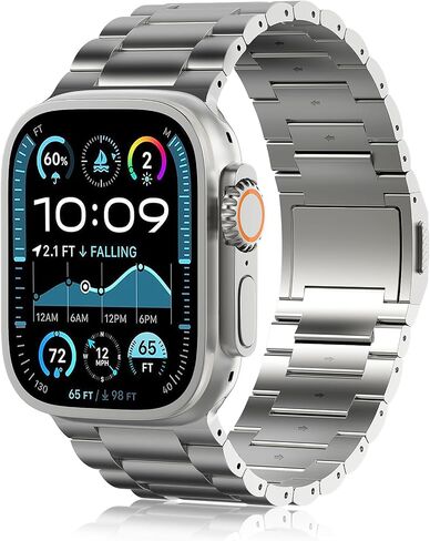 Solid Titanium Band Compatible Apple Watch Ultra&Ultra 2 49mm/Series 10 46mm,Titanium Clasp&Connectors/DLC Scratch Resistant/Adjustable for apple watch strap/26mm Max in Saudi Arabia
