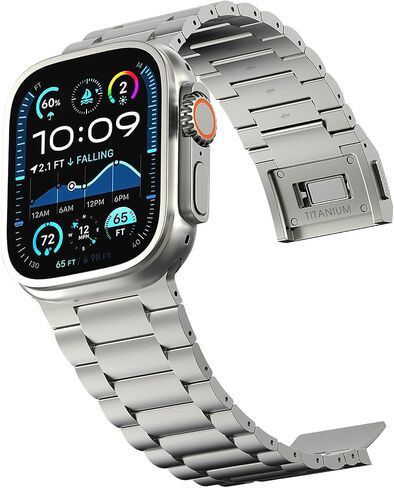 Solid Titanium Band Compatible Apple Watch Ultra&Ultra 2 49mm/Series 10 46mm,Titanium Clasp&Connectors/DLC Scratch Resistant/Adjustable for apple watch strap/26mm Max in Saudi Arabia