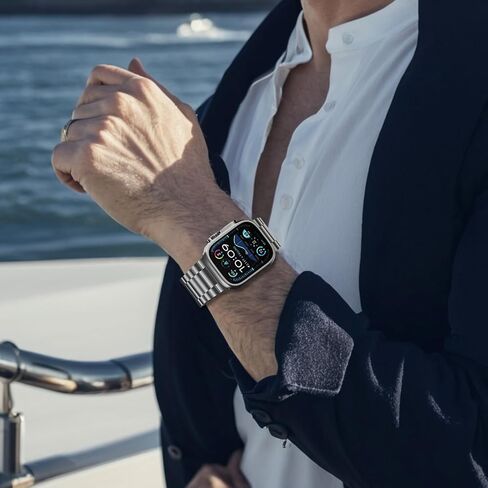 Solid Titanium Band Compatible Apple Watch Ultra&Ultra 2 49mm/Series 10 46mm,Titanium Clasp&Connectors/DLC Scratch Resistant/Adjustable for apple watch strap/26mm Max in Saudi Arabia