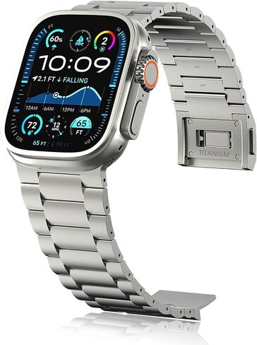 Solid Titanium Band Compatible Apple Watch Ultra&Ultra 2 49mm/Series 10 46mm,Titanium Clasp&Connectors/DLC Scratch Resistant/Adjustable for apple watch strap/26mm Max in Saudi Arabia