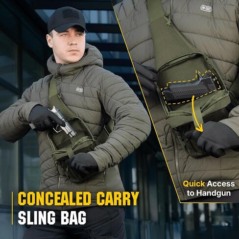 M-Tac Left-handed Tactical Sling Bag for Concealed Handgun Carry - Durable Shoulder Chest Pack with Holster for Men - Ideal for Everyday Carry & Outdoor Use in Saudi Arabia