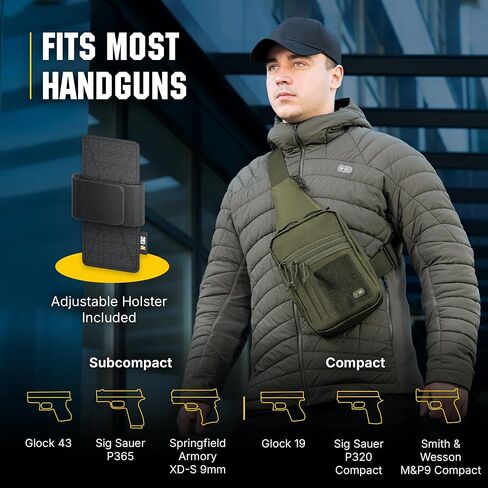 M-Tac Left-handed Tactical Sling Bag for Concealed Handgun Carry - Durable Shoulder Chest Pack with Holster for Men - Ideal for Everyday Carry & Outdoor Use in Saudi Arabia