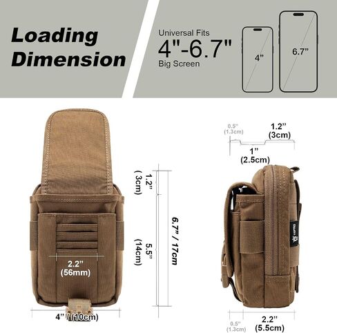 TSPRO Tactical Molle EDC Pouch Utility Tool Pouches Organizer Phone Holster Durable Belt Waist Bag Military Gear Gadget Pocket with Smartphone Pack in Saudi Arabia