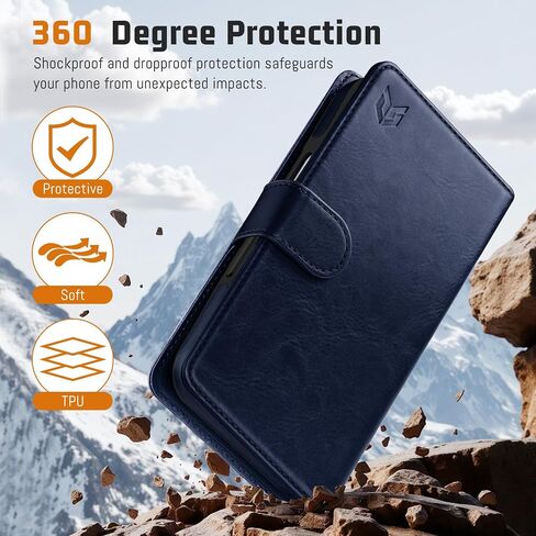 حافظة محفظة DJBull 2 ​​في 1 قابلة للفصل لهاتف iPhone 17 Pro 6.3 بوصة RFID مع حامل بطاقة | غطاء حماية مقاوم للصدمات من جلد البولي يوريثان للنساء والرجال لهاتف Apple 17 Pro أزرق in Kuwait