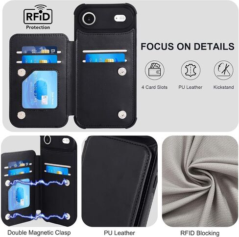 VANAVAGY متوافق مع حافظة محفظة iPhone 17 Pro مع حامل بطاقات RFID، [واقي شاشة] فتحات بطاقة من جلد البولي يوريثان بمسند مغناطيسي حافظة مقاومة للصدمات للنساء والرجال، أرجواني قرنفلي in Saudi Arabia