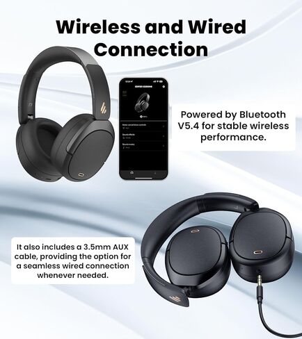 سماعات رأس Edifier W80 فوق الأذن مع خاصية إلغاء الضوضاء النشطة -49 ديسيبل، سلكية ولاسلكية عالية الدقة LDAC، مكالمات واضحة بتقنية الذكاء الاصطناعي، شحن سريع، اتصال متعدد النقاط، بلوتوث V5.4 - عاجي (متجدد) in Kuwait