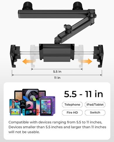 Tablet Holder for Car, Angle-Adjustable Car Headrest Mount Holder for Kids, Road Trip Essentials Compatible with 5.5-11" Devices (2 Pack) in Saudi Arabia
