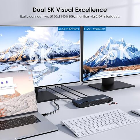 محطة إرساء WAVLINK DisplayLink، شاشة مزدوجة لأجهزة Mac M1/M2/M3/M4 وWindows، 14 في 1 مع 100 وات 2 DP/2 HDMI 4K، SD/TF، ​​5 منافذ USB، إيثرنت، صوت in Saudi Arabia