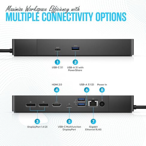محطة إرساء WD19TBS مزودة بقدرة 180 وات + USB من النوع C + HDMI+ منفذ عرض مزدوج - حزمة محطة إرساء للكمبيوتر المحمول النهائية (متجددة) in Kuwait
