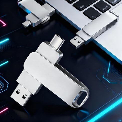محرك فلاش USB سعة 16 جيجابايت، محرك فلاش USB C مزدوج USB 3.2 محرك فلاش من النوع C + USB A محرك إبهام، غلاف معدني، تصميم دوار، محرك القفز للكمبيوتر الشخصي والهواتف الذكية والكمبيوتر اللوحي وأجهزة Mac، فضي in Kuwait