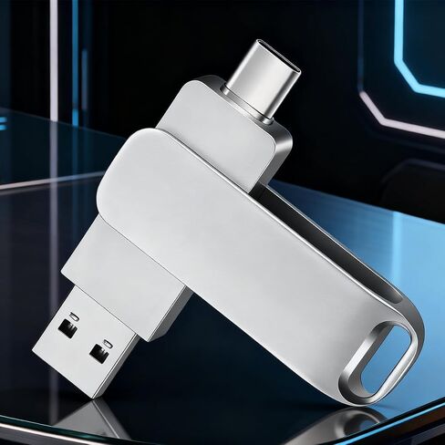 محرك فلاش USB سعة 16 جيجابايت، محرك فلاش USB C مزدوج USB 3.2 محرك فلاش من النوع C + USB A محرك إبهام، غلاف معدني، تصميم دوار، محرك القفز للكمبيوتر الشخصي والهواتف الذكية والكمبيوتر اللوحي وأجهزة Mac، فضي in Kuwait