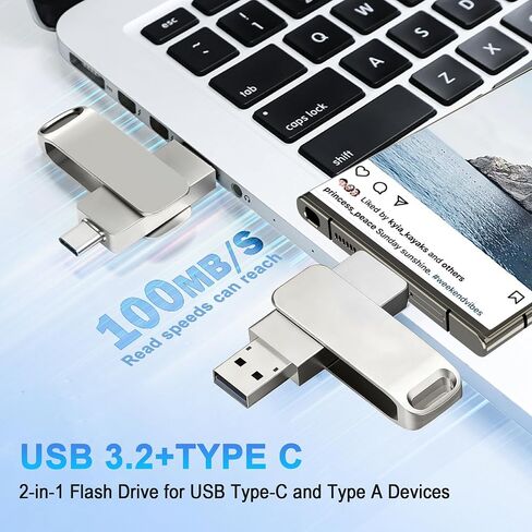 محرك فلاش USB سعة 16 جيجابايت، محرك فلاش USB C مزدوج USB 3.2 محرك فلاش من النوع C + USB A محرك إبهام، غلاف معدني، تصميم دوار، محرك القفز للكمبيوتر الشخصي والهواتف الذكية والكمبيوتر اللوحي وأجهزة Mac، فضي in Kuwait
