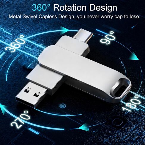 محرك فلاش USB سعة 16 جيجابايت، محرك فلاش USB C مزدوج USB 3.2 محرك فلاش من النوع C + USB A محرك إبهام، غلاف معدني، تصميم دوار، محرك القفز للكمبيوتر الشخصي والهواتف الذكية والكمبيوتر اللوحي وأجهزة Mac، فضي in Kuwait