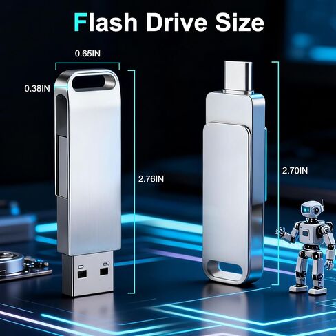محرك فلاش USB سعة 16 جيجابايت، محرك فلاش USB C مزدوج USB 3.2 محرك فلاش من النوع C + USB A محرك إبهام، غلاف معدني، تصميم دوار، محرك القفز للكمبيوتر الشخصي والهواتف الذكية والكمبيوتر اللوحي وأجهزة Mac، فضي in Kuwait