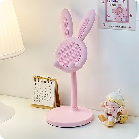 Cell Phone Stand for Desk, Cute Adjustable Phone Stand with Anti Slip Pad, Bunny Ears Designed Holder for All Mobile Phones Tablets, Office Home Desktop Accessories, White in Saudi Arabia