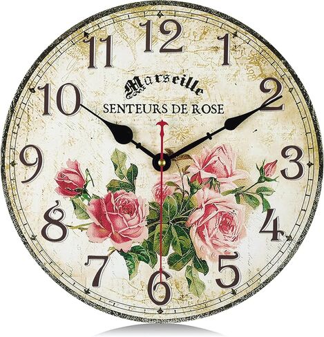Lafocuse 12 Inch Rustic Farmhouse Wooden Wall Clock Silent Non Ticking, Battery Operated Vintage Shabby Chic Chef Clocks for Kitchen Dinning Room Living Room in Kuwait