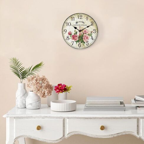 Lafocuse 12 Inch Rustic Farmhouse Wooden Wall Clock Silent Non Ticking, Battery Operated Vintage Shabby Chic Chef Clocks for Kitchen Dinning Room Living Room in Kuwait