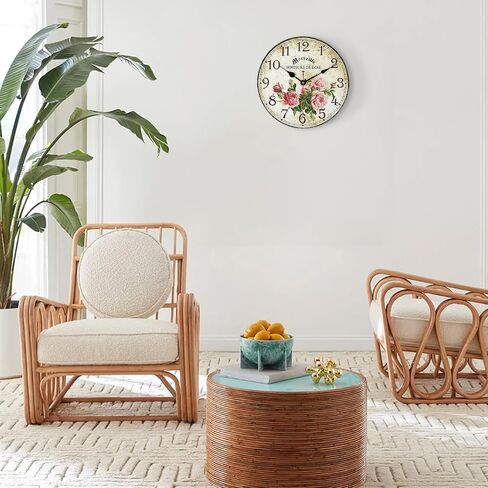 Lafocuse 12 Inch Rustic Farmhouse Wooden Wall Clock Silent Non Ticking, Battery Operated Vintage Shabby Chic Chef Clocks for Kitchen Dinning Room Living Room in Kuwait