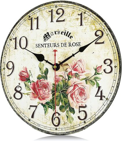Lafocuse 12 Inch Rustic Farmhouse Wooden Wall Clock Silent Non Ticking, Battery Operated Vintage Shabby Chic Chef Clocks for Kitchen Dinning Room Living Room in Kuwait