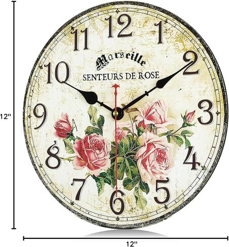 Lafocuse 12 Inch Rustic Farmhouse Wooden Wall Clock Silent Non Ticking, Battery Operated Vintage Shabby Chic Chef Clocks for Kitchen Dinning Room Living Room in Kuwait