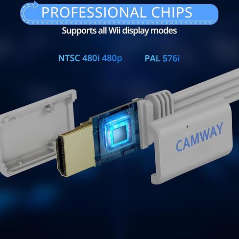 CAMWAY Wii إلى HDMI، محول Wii إلى HDMI، محول محول صوت 3.5 مم لجهاز Wii، إشارة Wii إلى 720p/1080p محول محول فيديو HD HDTV مع كابل HDMI يدعم NTSC 480i 480p PAL 576i in Kuwait