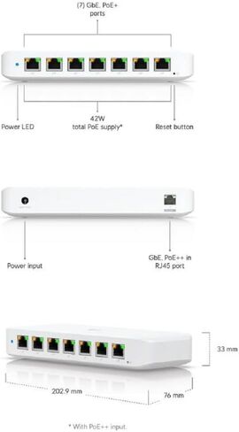 Ubiquiti Ultra 210W 8-Port Managed Switch 8X Gigabit Ethernet (7X PoE)، 1x PoE (zur Stromversorgung)، محول تيار متردد 210 وات in Saudi Arabia