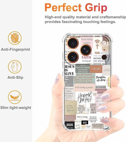 Bible Verses Christian Jesus Quotes Collage Pattern Phone Cover,Trendy Soft TPU Protective Case for iPhone 17 Pro,#5 in Kuwait