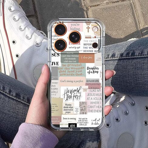 Bible Verses Christian Jesus Quotes Collage Pattern Phone Cover,Trendy Soft TPU Protective Case for iPhone 17 Pro,#5 in Kuwait
