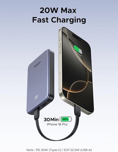 يوجرين باور بانك 10,000 مللي أمبير 22.5 وات، شاحن محمول صغير الحجم USB-C PD3.0 حزمة بطارية شحن سريع للسفر مع شاشة رقمية لهاتف iPhone 17/16/15/14/13/12 Pro Max، Galaxy S25/S24 Ultra in Saudi Arabia